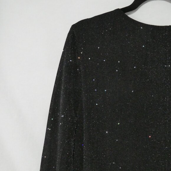 EARO | 1XL | Elegant Black Shimmer Knee Length Long Sleeve V-Neck Dress - Picture 10 of 16